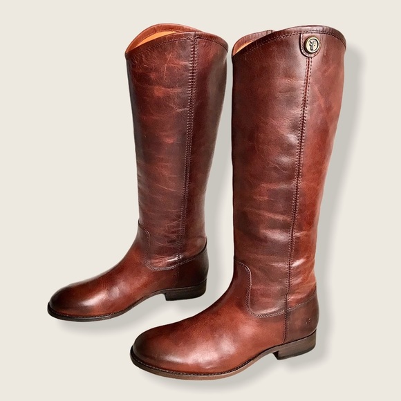 Frye Melissa Button 2 Redwood Leather Tall Boots - Picture 10 of 16